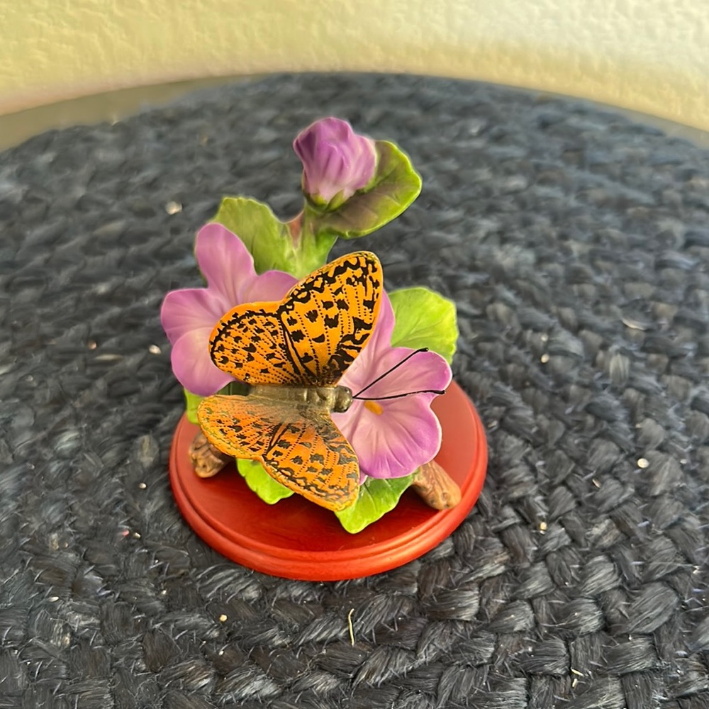 Aphrodite Fritillary- Butterfly and Flowers Figurine